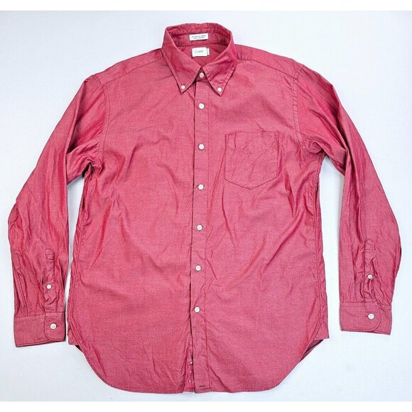 J. Crew Size Medium 15.5-16 Men's Red Button Down Long Sleeve 2 Ply Cotton Shirt - Picture 1 of 6